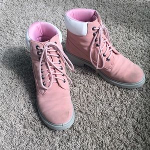 Pink combat-style boots